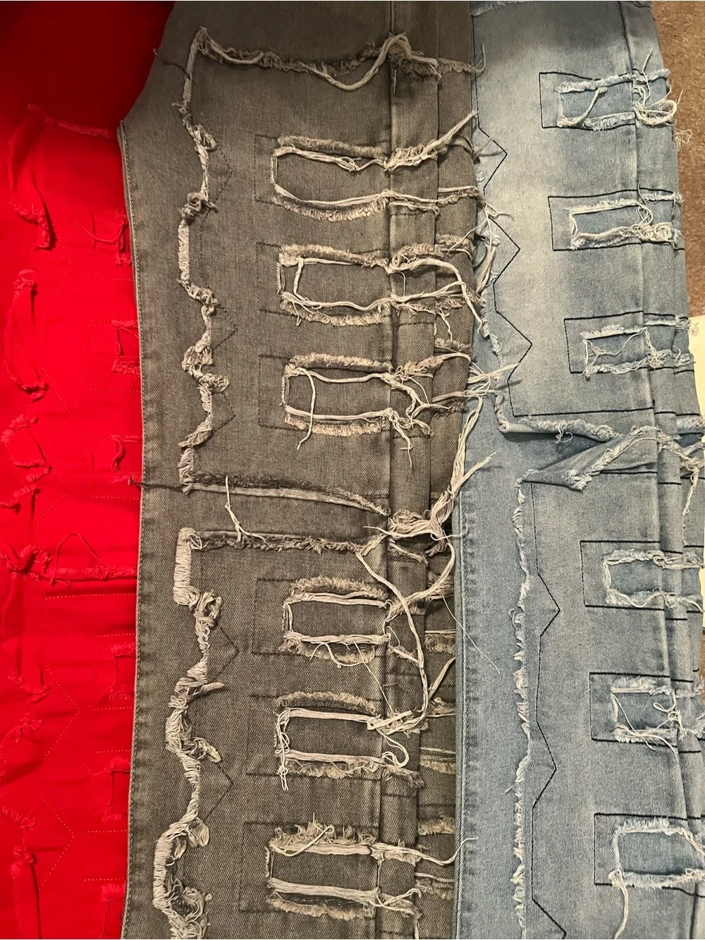 3 Pair Boys Stacked Jeans SZ 16y-Red/Gray/Blue